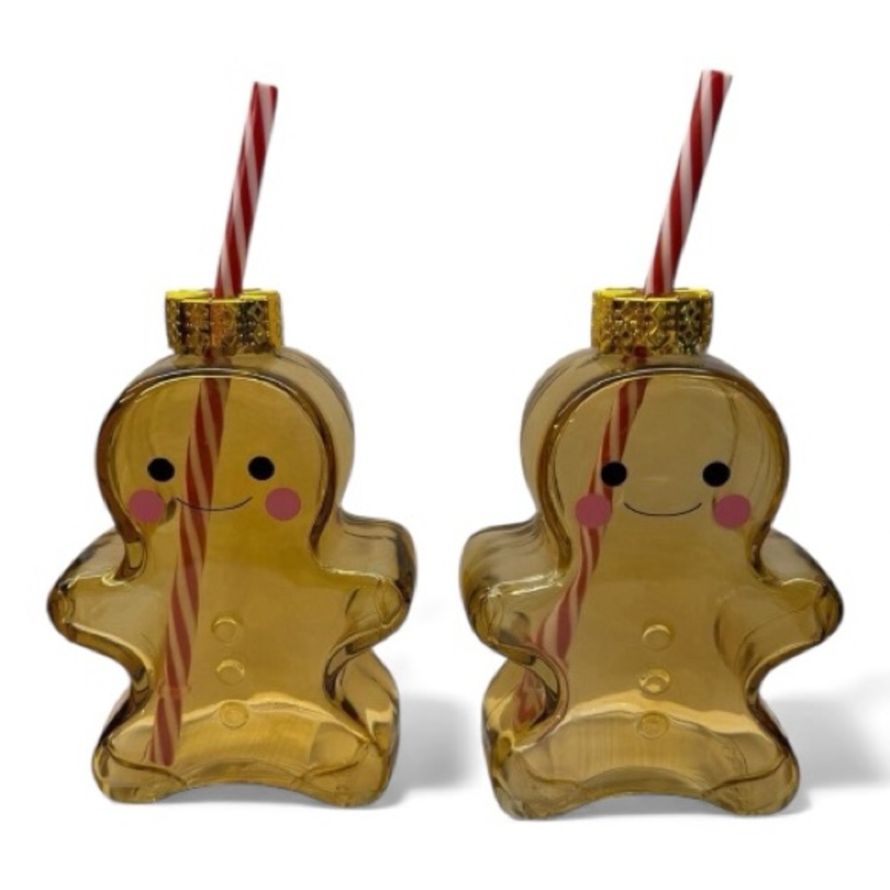 CROFTON Gingerbread Man Glass Sipper, 9.1 oz Sculpted Cup Bundle